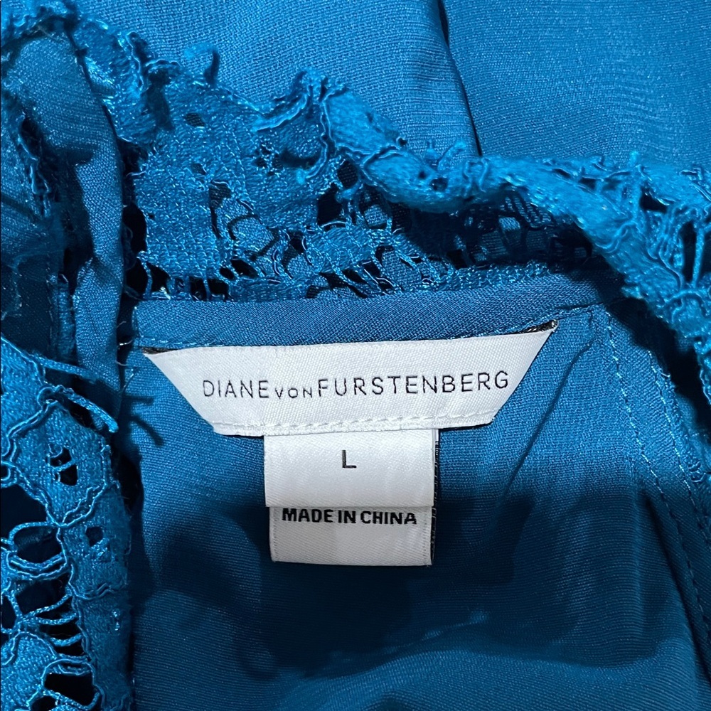 Diane Von Furstenberg Teal Lace Halter Blouse Size Large - Picture 6 of 8